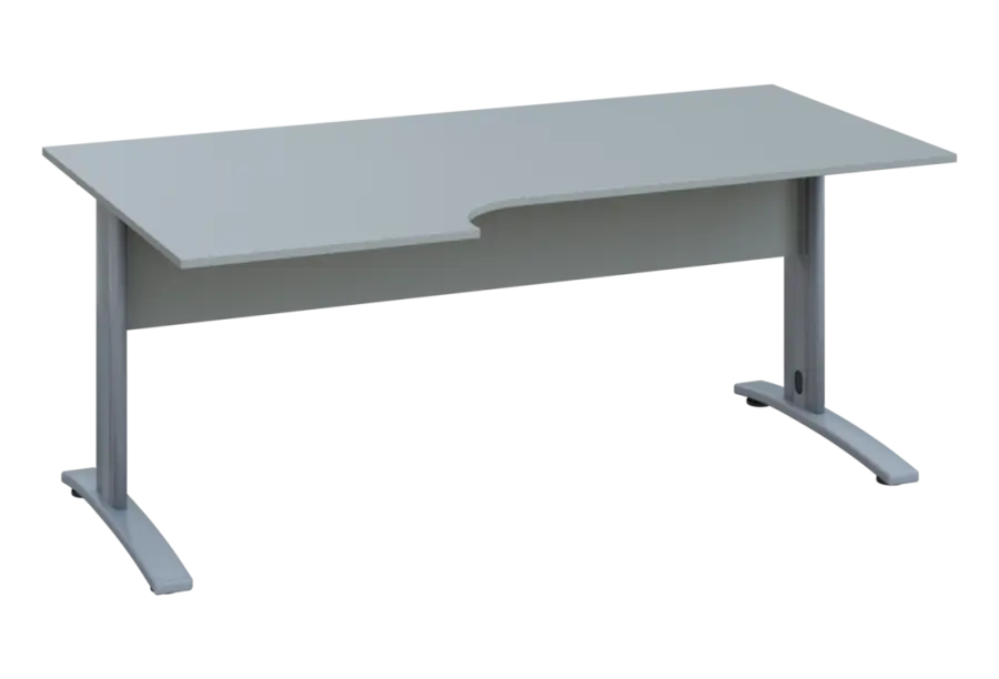 ERK 18 - 186 stůl kancelářský, rohový, levý, kovová podnož stříbrná, deska 18 mm, široký 1800 mm, šedá